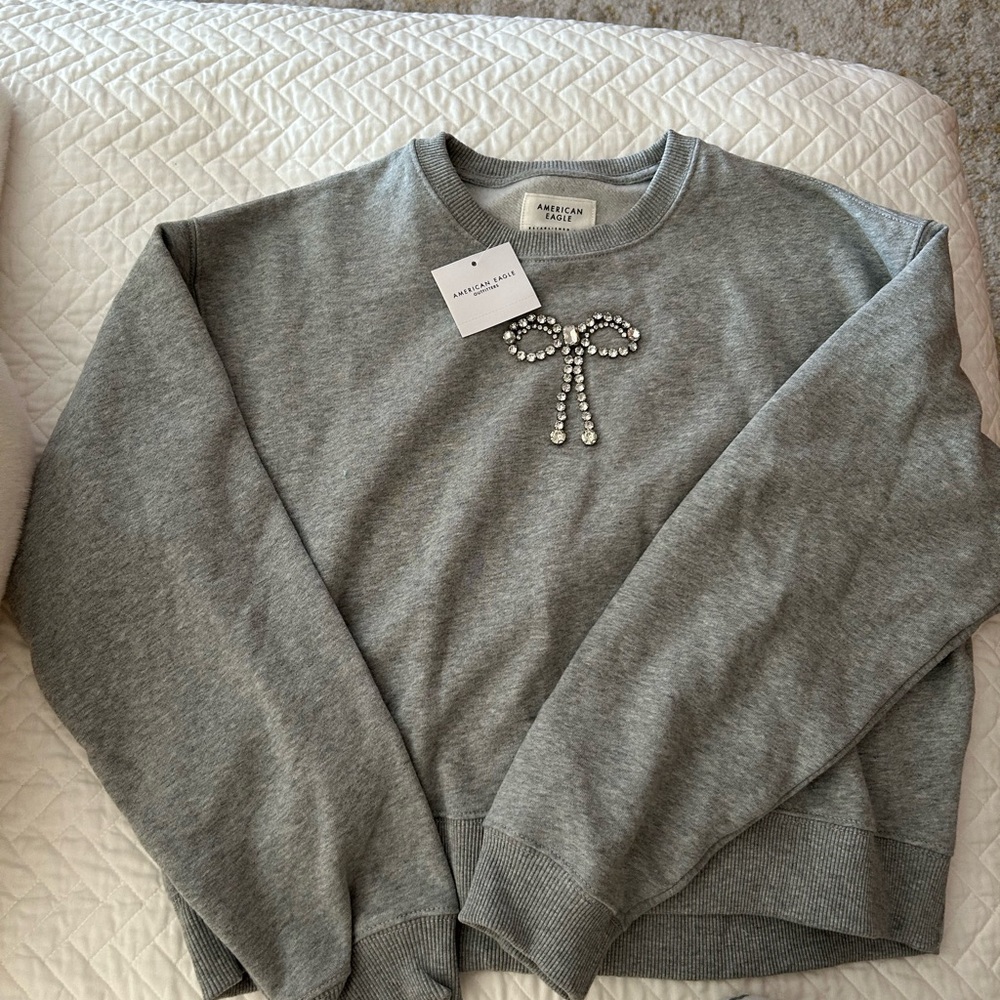 American Eagle Outfitters Gray Rhinestone Bow Sweatshirt